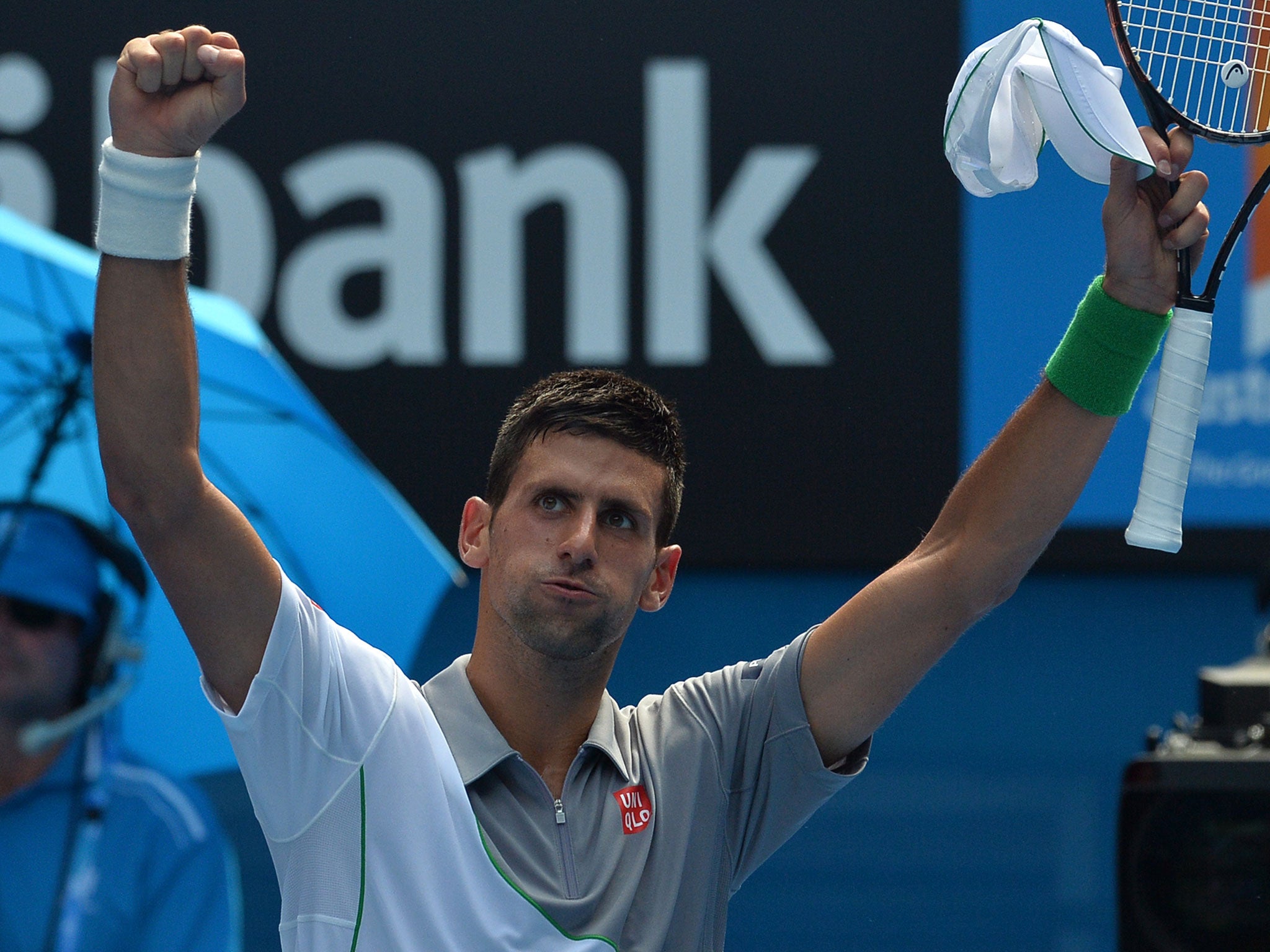 Novak Djokovic celebrates his second round victory over Leonardo Mayer at the Australian Open