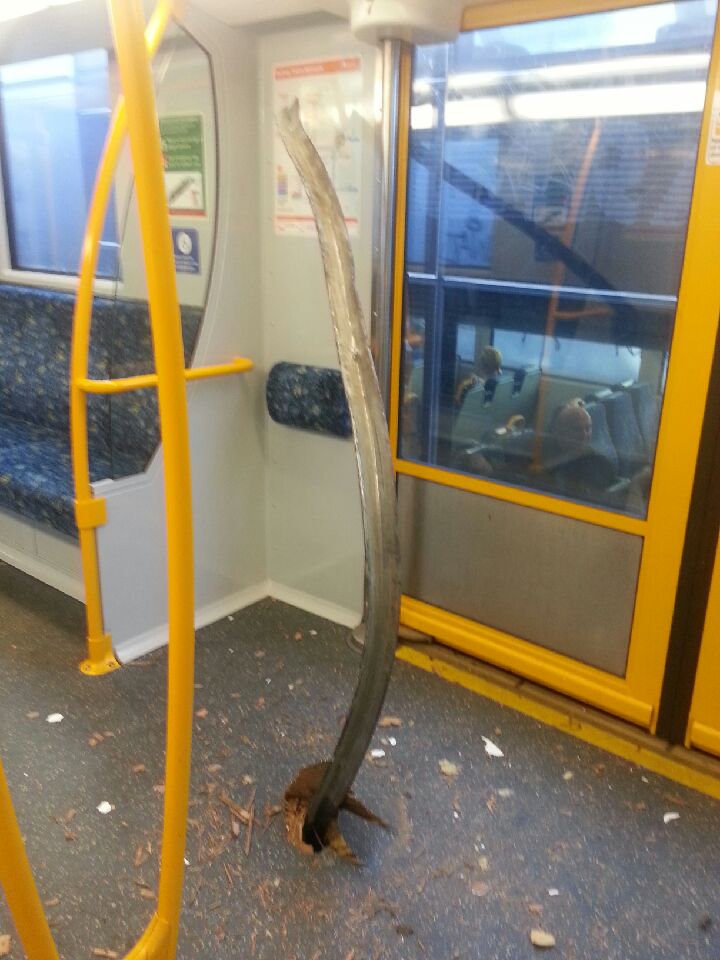 The metal bar narrowly missed passengers