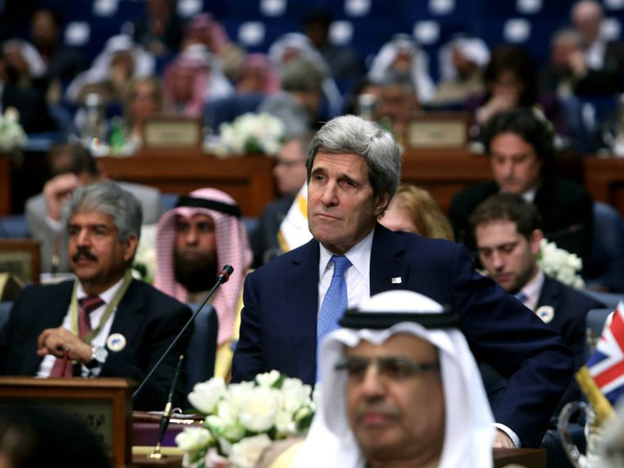 US Secretary of State John Kerry at a conference on aid for Syria in Kuwait yesterday