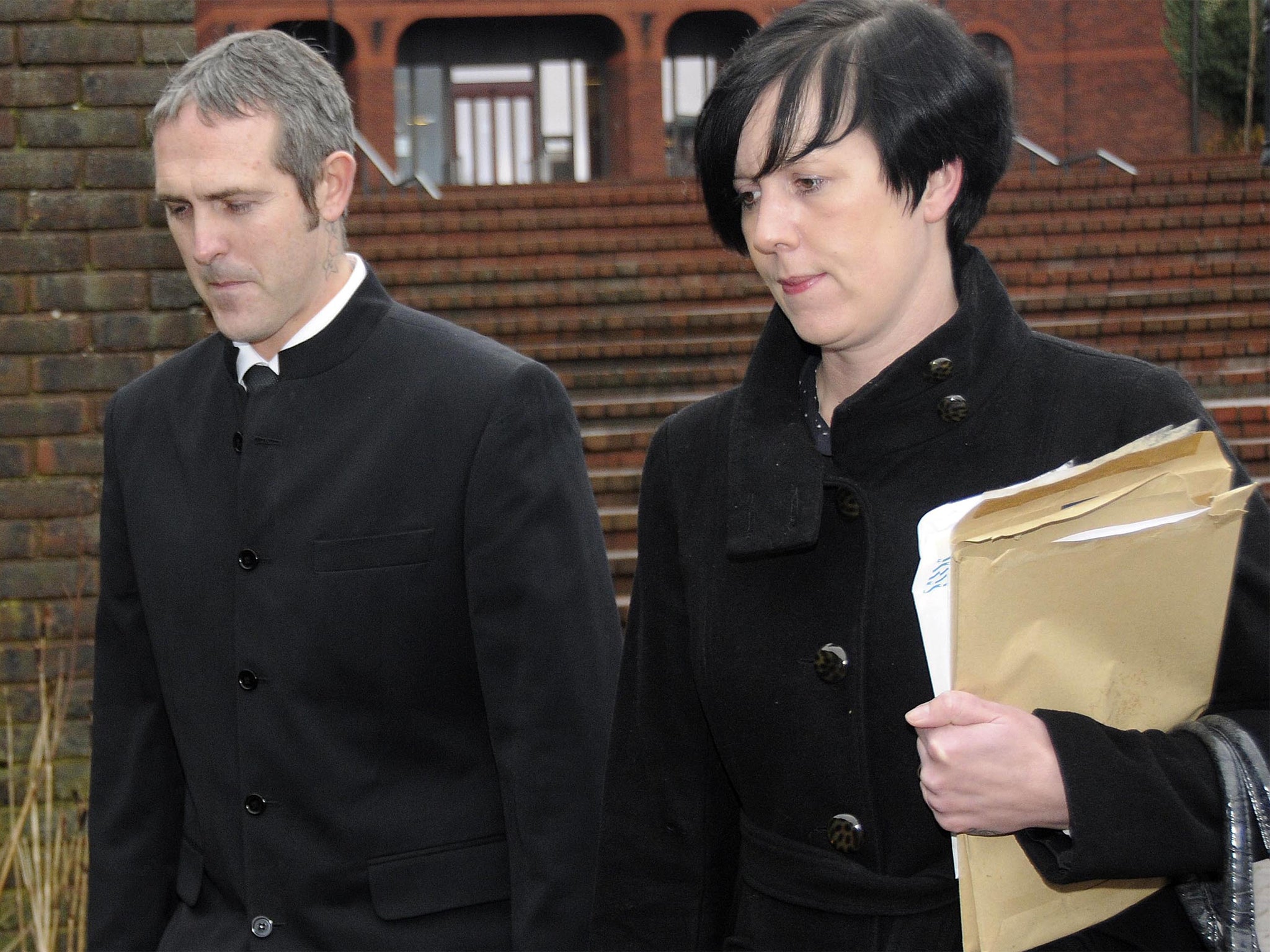 Stewart Sutherland and his wife Natasha, leave Telford Magistrates' Court in Shropshire
