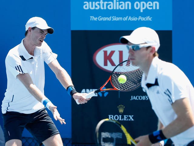 Jamie Murray (L) suffered from heat stroke following his victory with doubles partner John Peers (R) over Matt Reid and Luke Saville at the Australian Open
