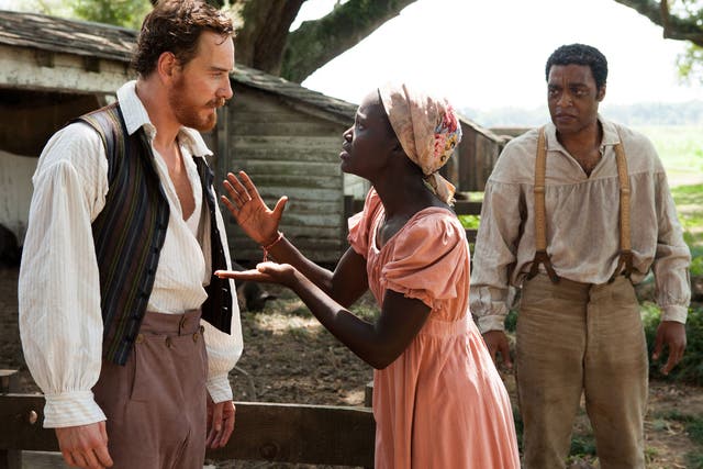Lupita Nyong'o as Patsey in 12 Years a Slave, here pictured with Michael Fassbender and Chiwetel Ejiofor