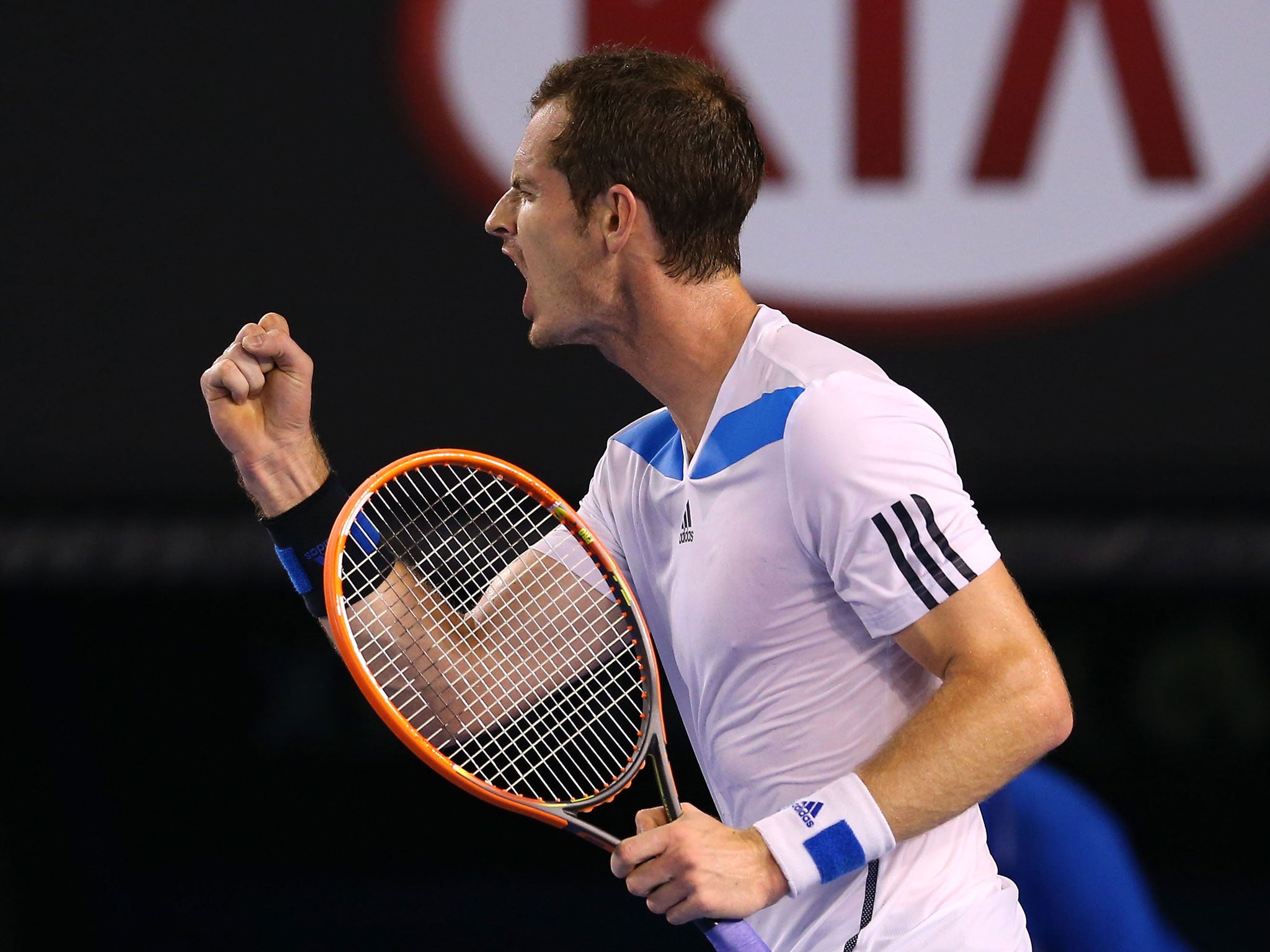 Andy Murray celebrates his victory over Vincent Mallot in the second round of the Australian Open