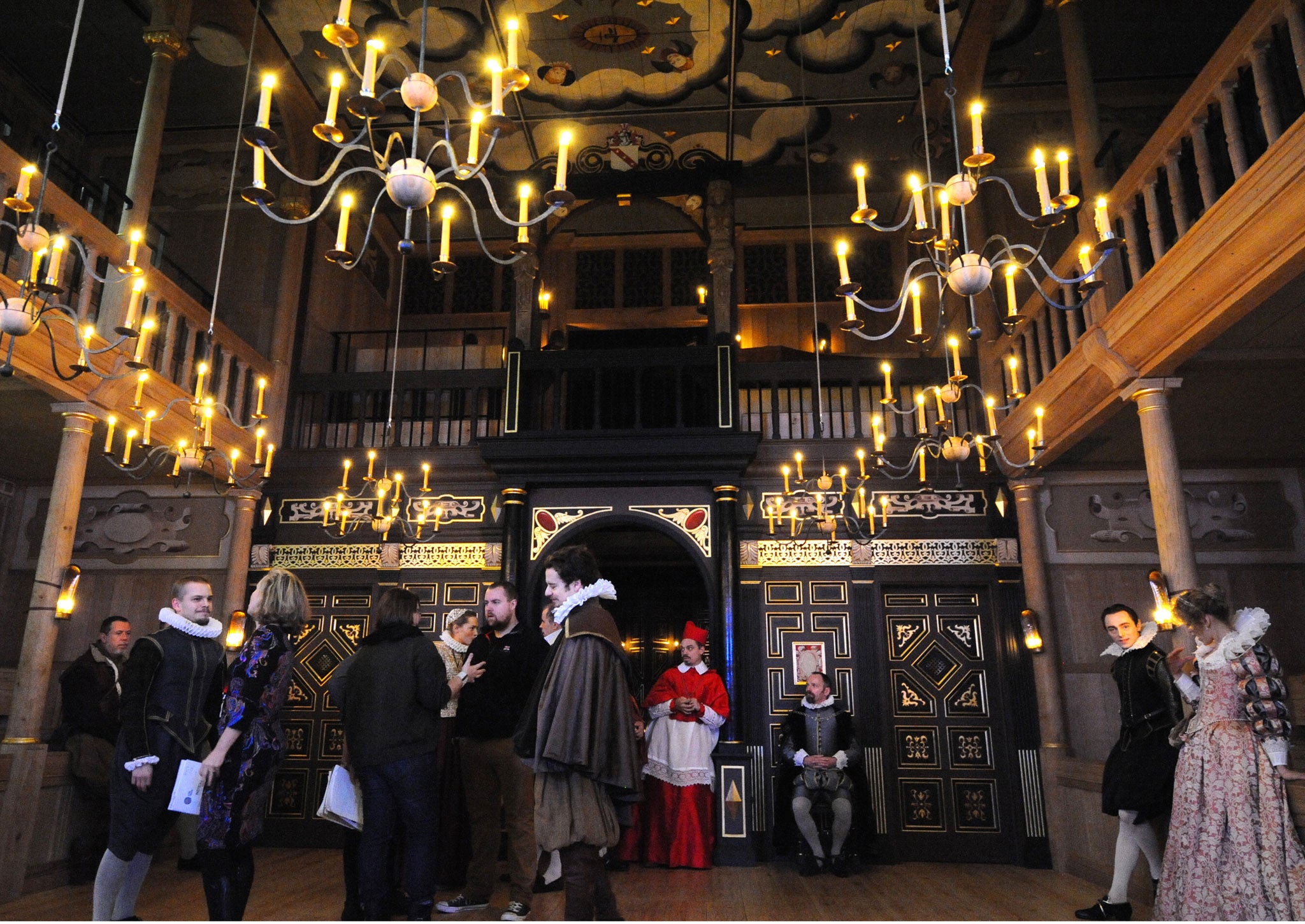 General views inside the Sam Wanamaker Playhouse during the photocall for The Duchess Of Malfi at Shakespeare's Globe