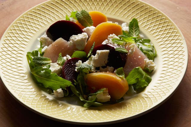 Beetroot, feta and mint salad is a good way to use different coloured beets