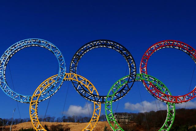 A view of the Olympic rings in Sochi