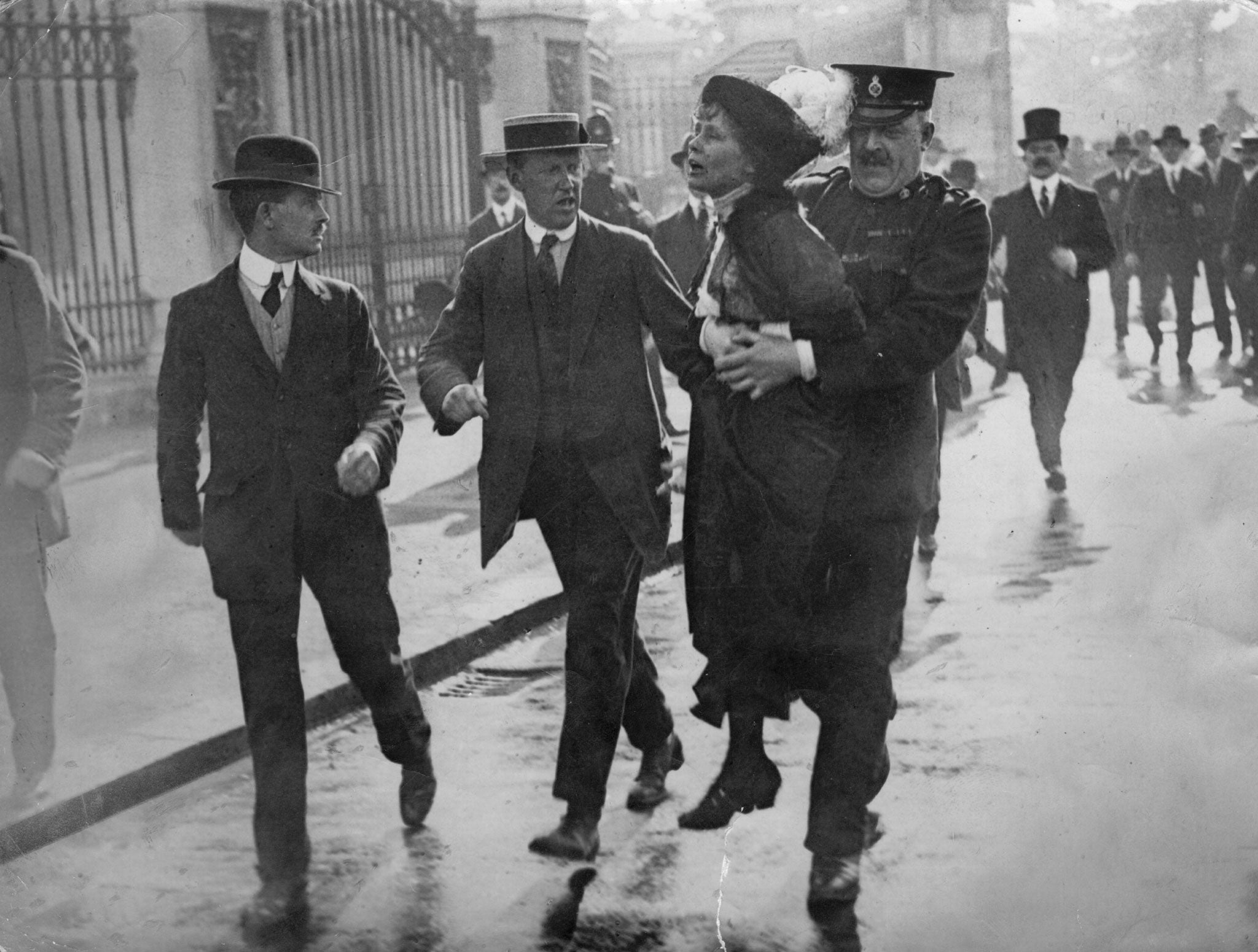 Civil unrest: Emmeline Pankhurst arrested at a demonstration outside Buckingham Palace