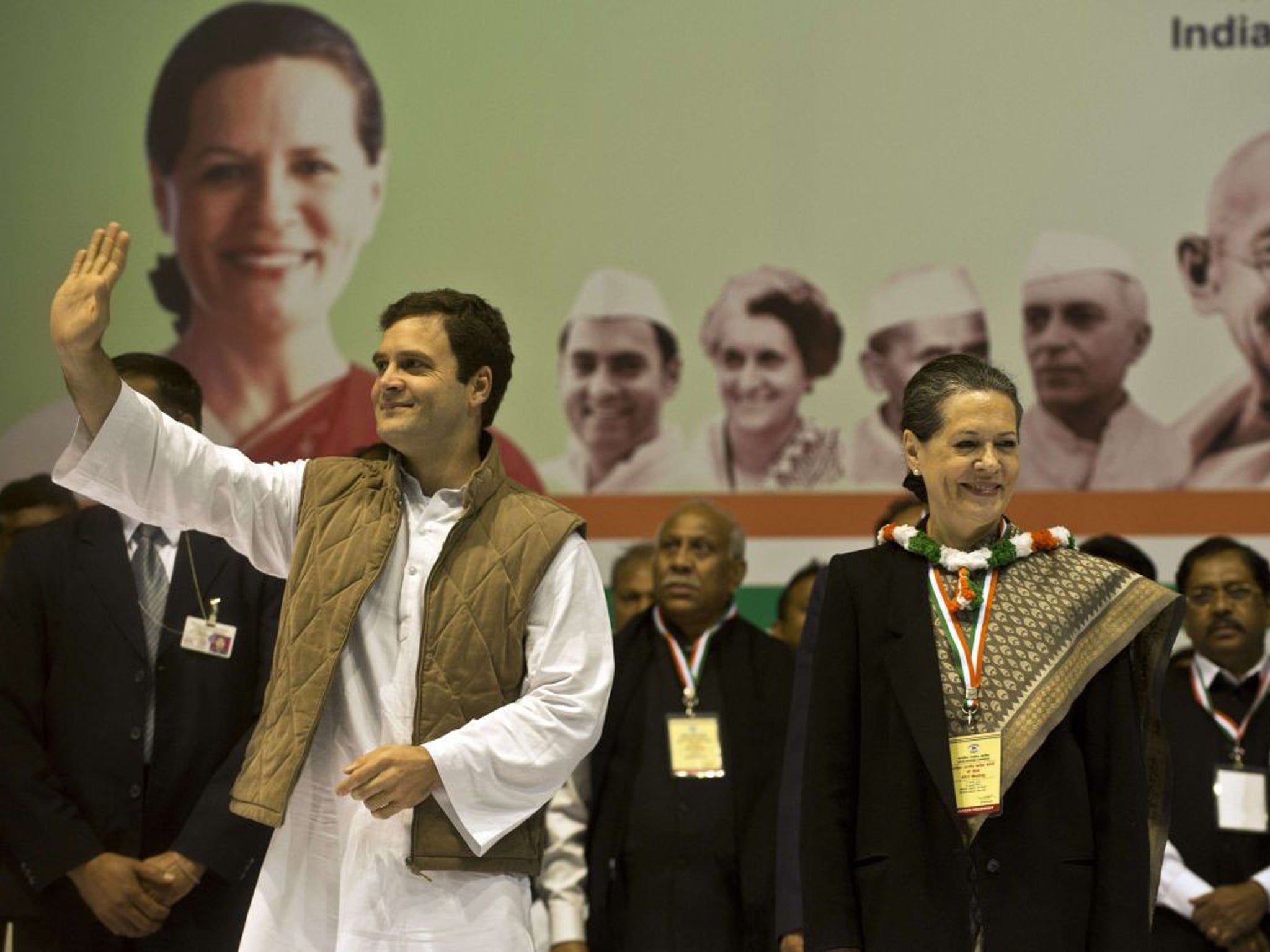 Rahul Gandhi with his mother Sonia during the All India Congress Committee meeting in New Delhi