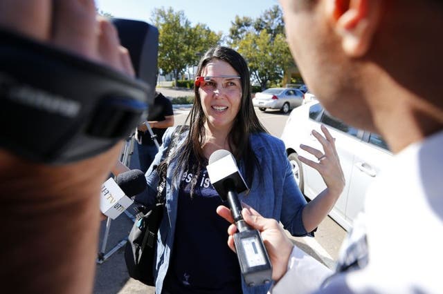 Defendant Cecilia Abadie speaks to the media as she arrives at a traffic court in San Diego January 16, 2014.