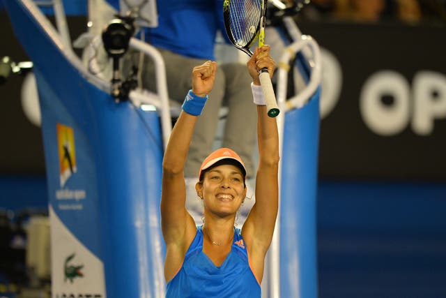 Serbia's Ana Ivanovic reacts after victory in her women's singles match against Australia's Samantha Stosur on day five of the 2014 Australian Open