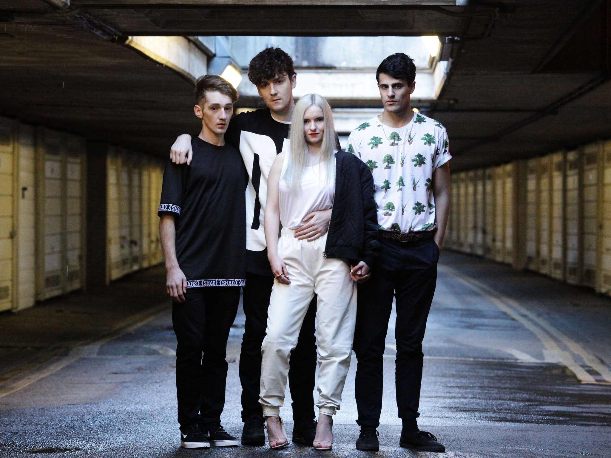 The members of Clean Bandit, from left: Luke Patterson (drums), Jack Patterson (bass, sax, decks), Grace Chatto (strings) and Milan Neil Amin-Smith (strings)