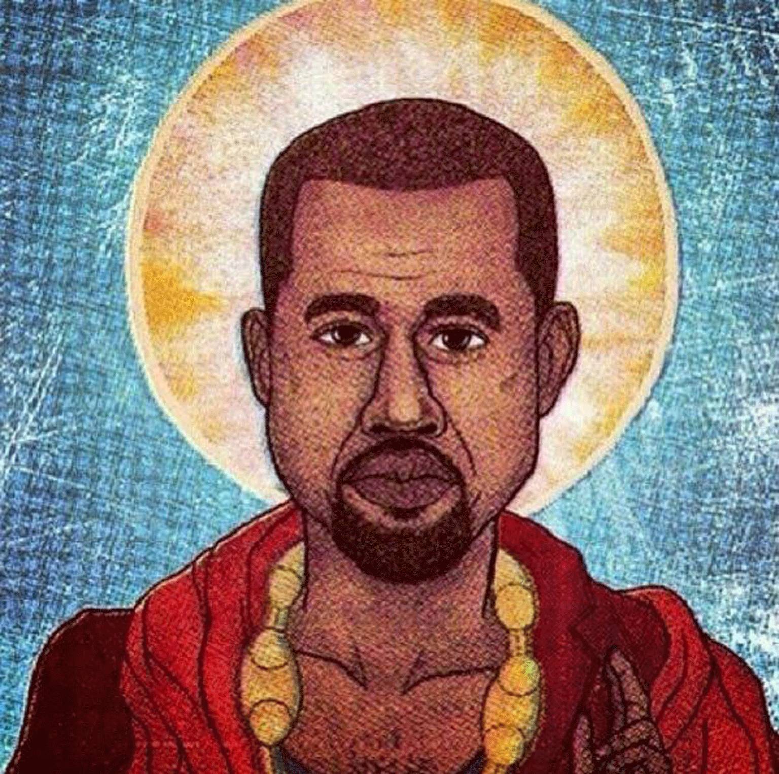 A portrait of Kanye sits in the website's 'Our Savior' section