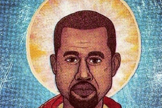 A portrait of Kanye sits in the website's 'Our Savior' section