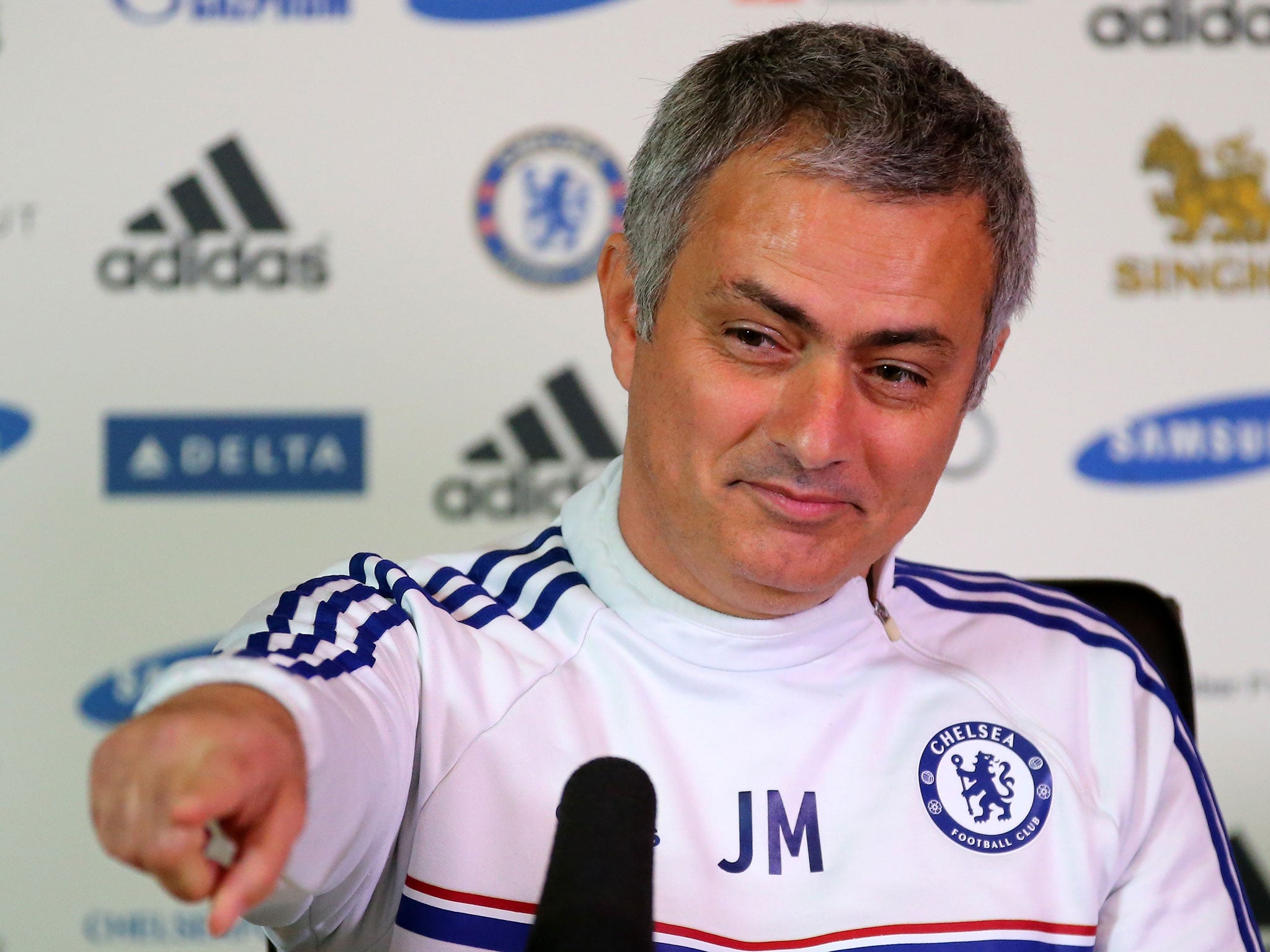 Jose Mourinho points out ITV reporter Rags Martel during a Chelsea press conference