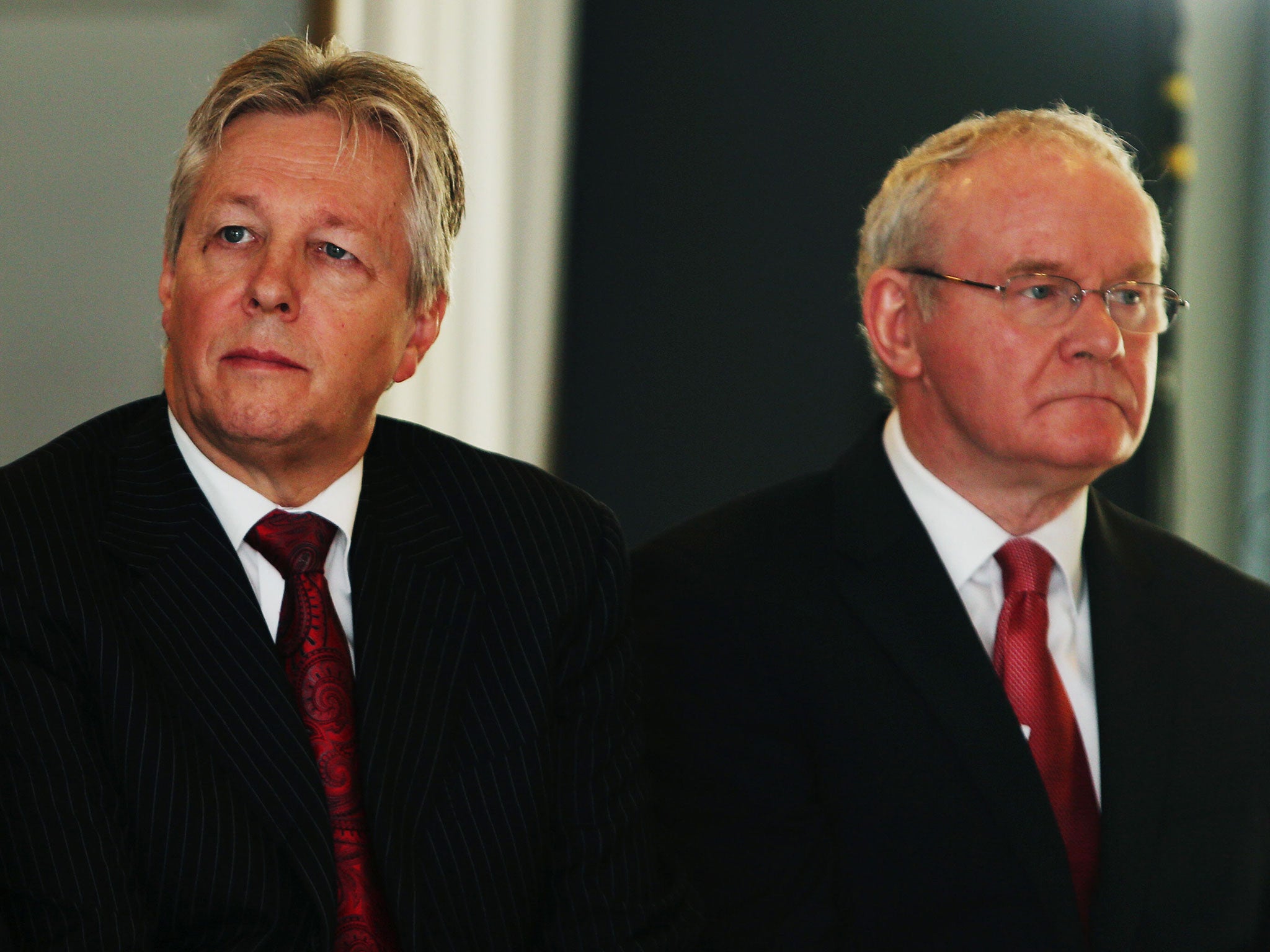 Northern Ireland First Minister Peter Robinson, left, and deputy First Minister Martin McGuinness; McGuinness accused unionist parties of 'dancing to the tune of extremists'