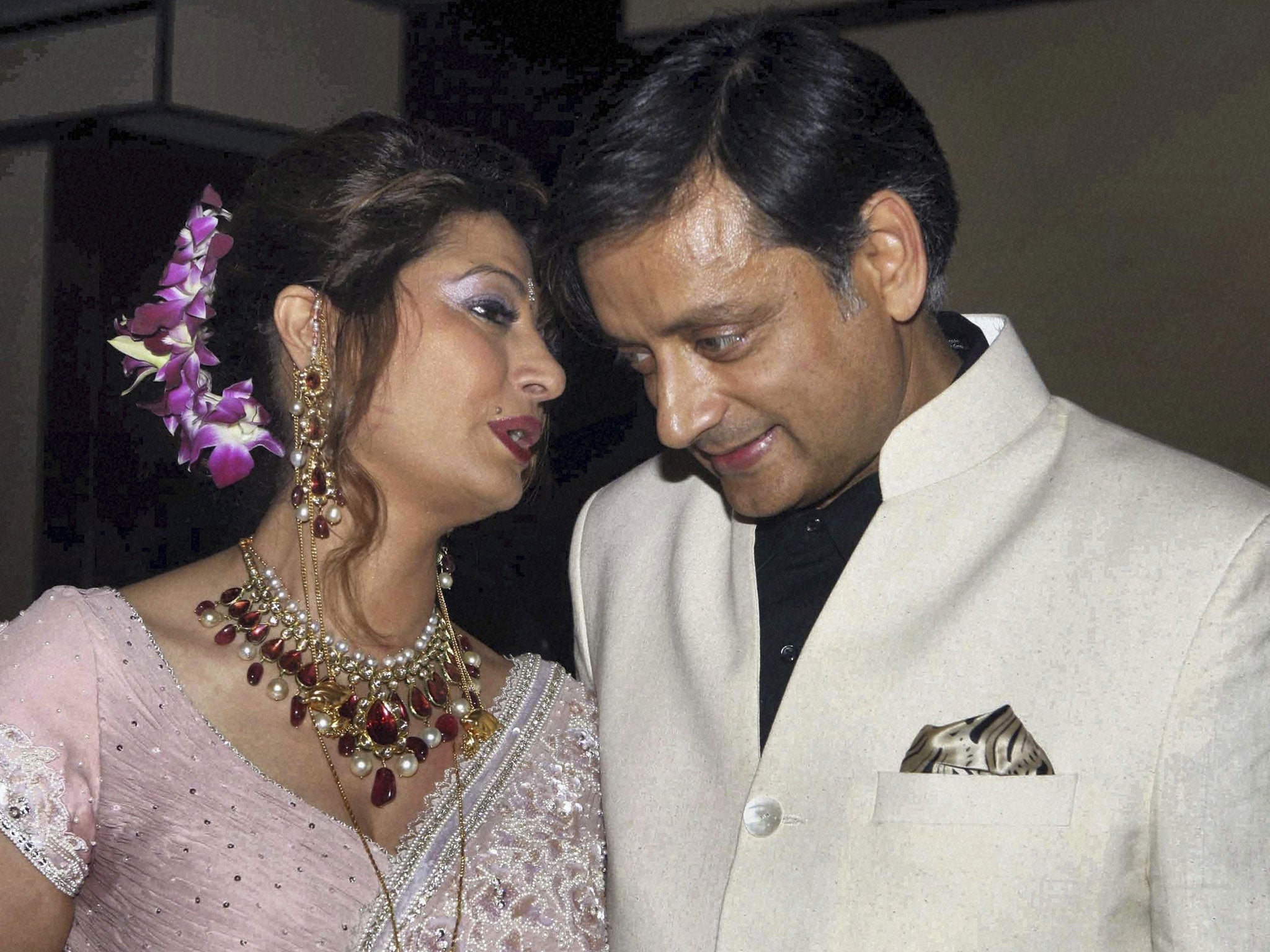 Shashi Tharoor and his wife Sunanda Pushkar at their wedding reception in New Delhi in 2010 (AP)