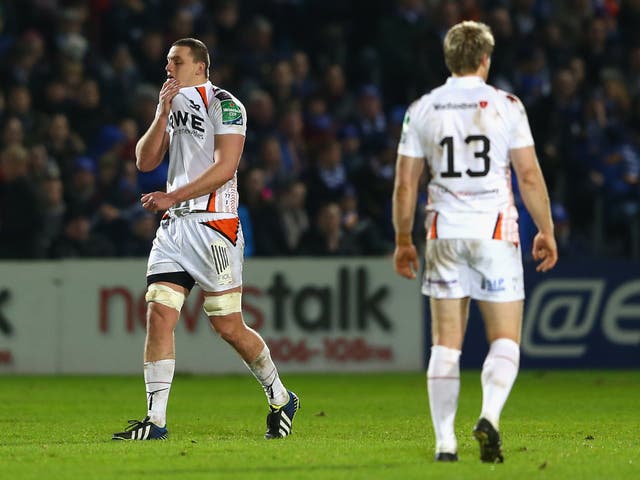 Ian Evans walks off the pitch after being sent-off during the Ospreys 36-3 defeat to Leinster
