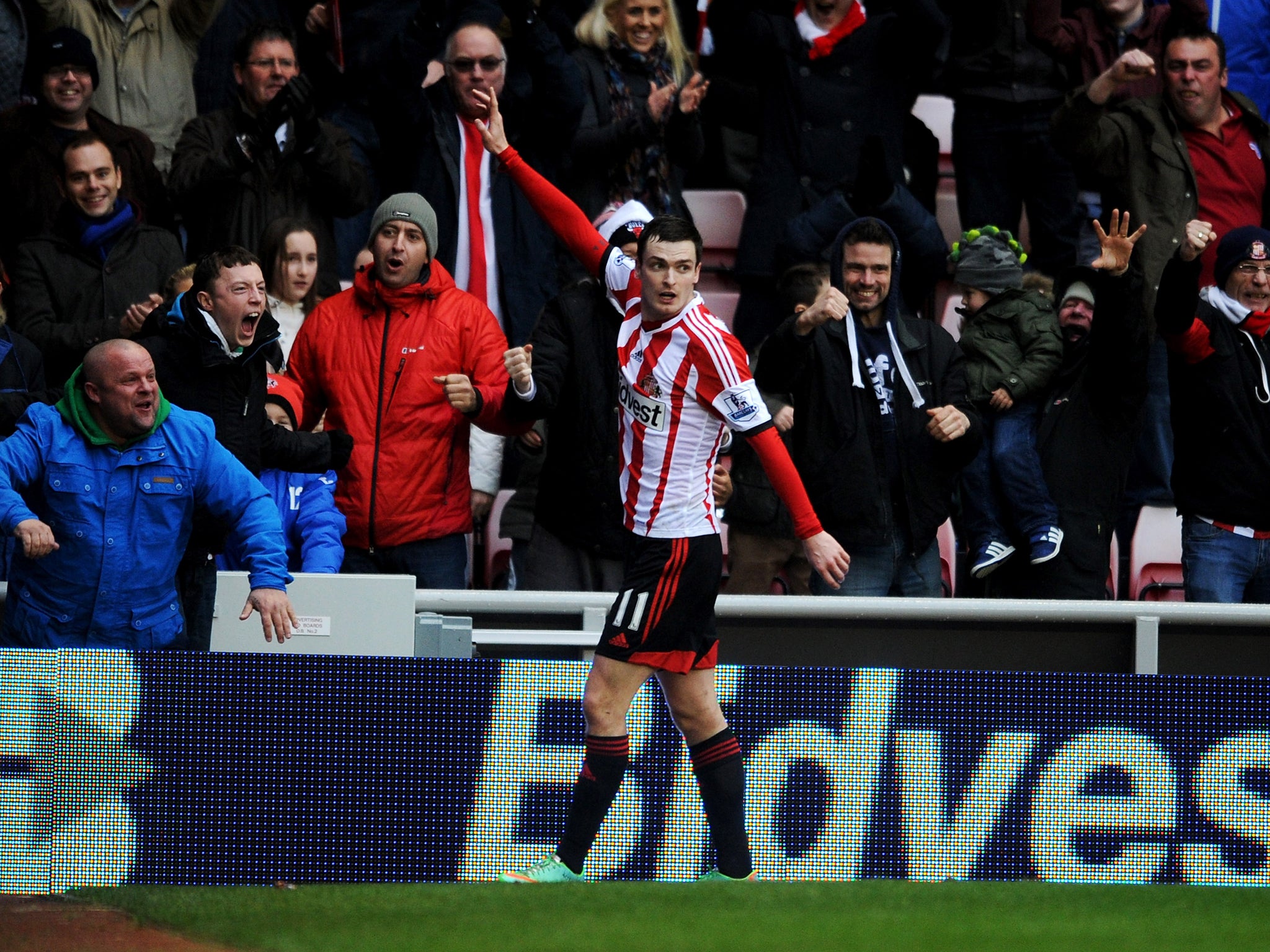 Adam Johnson celebrates after pulling Sunderland level with Southampton
