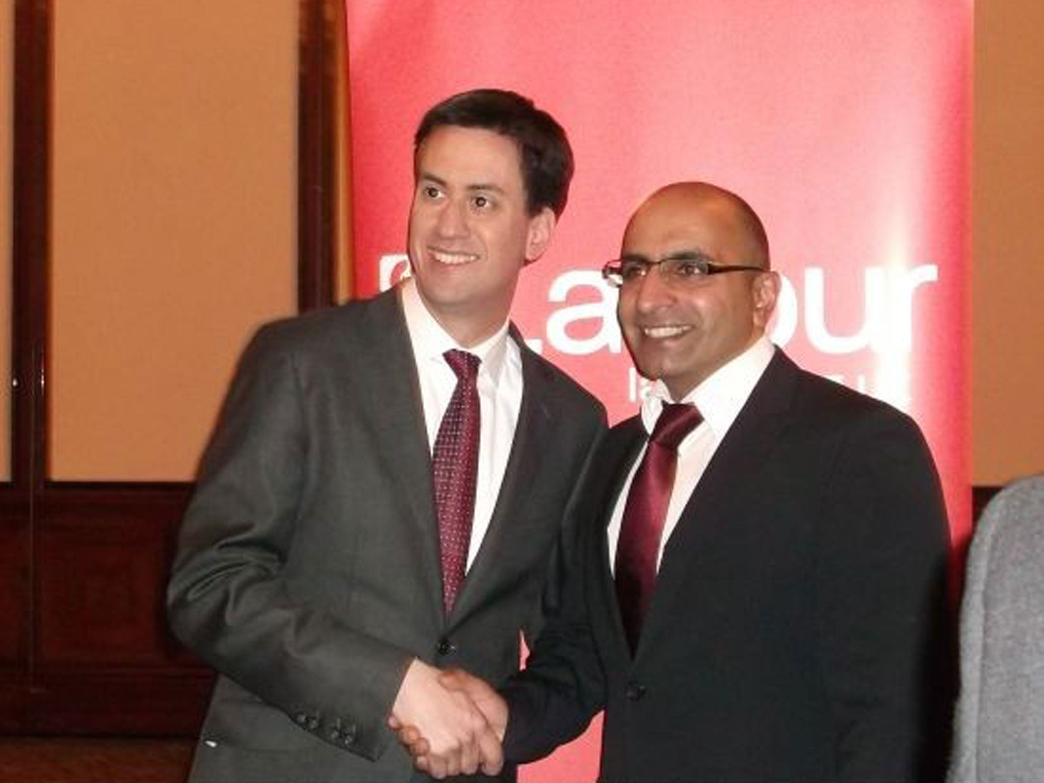 Ed Miliband with Dharmender ‘Del’ Singh