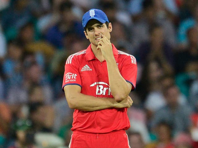 Alastair Cook looks on during the defeat in Sydney on Sunday