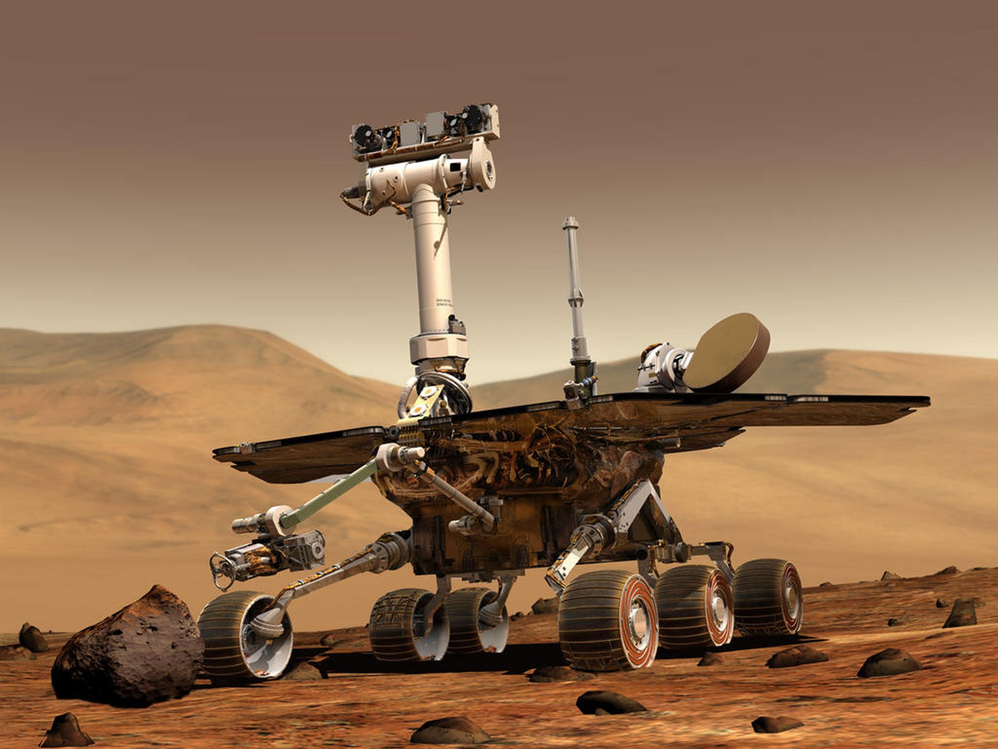 An artist's impression of the Nasa Opportunity rover on the surface of Mars