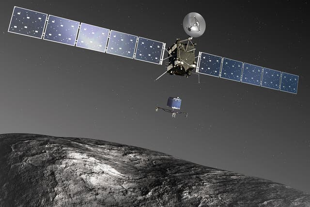An artist's impression of Rosetta releasing it's on board robot Philae which landed on the comet's surface 
