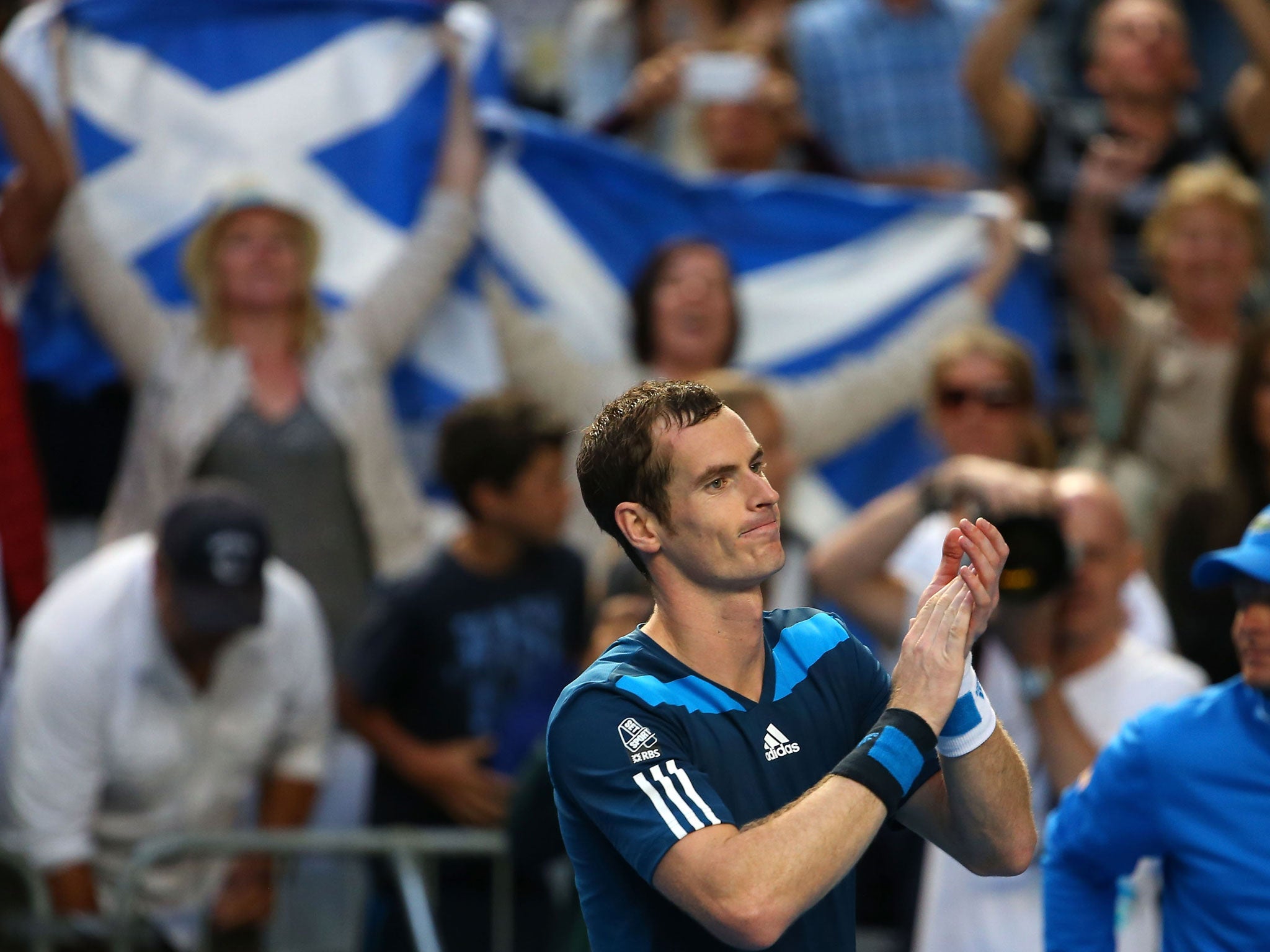 Andy Murray celebrates his Australian Open victory over Stephane Robert
