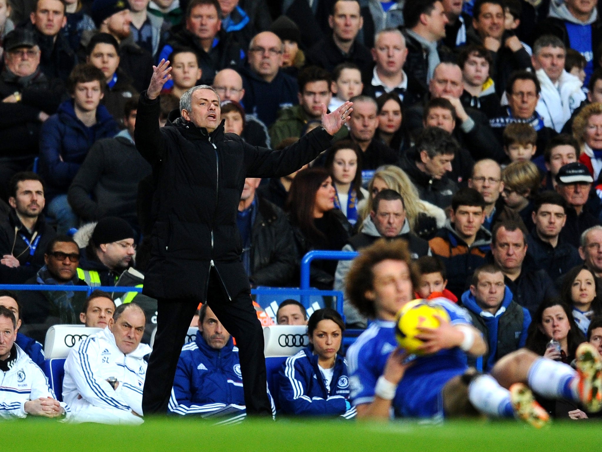 Jose Mourinho gestures on the sidelines during Chelsea's 3- win over Manchester United