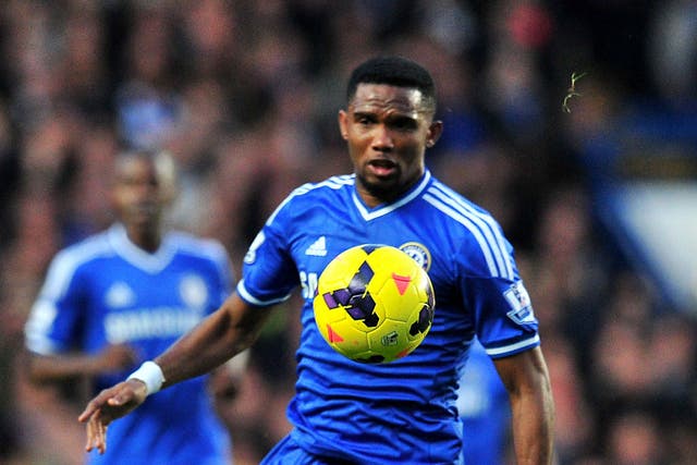 Samuel Eto'o scored a hat-trick to beat Manchester United