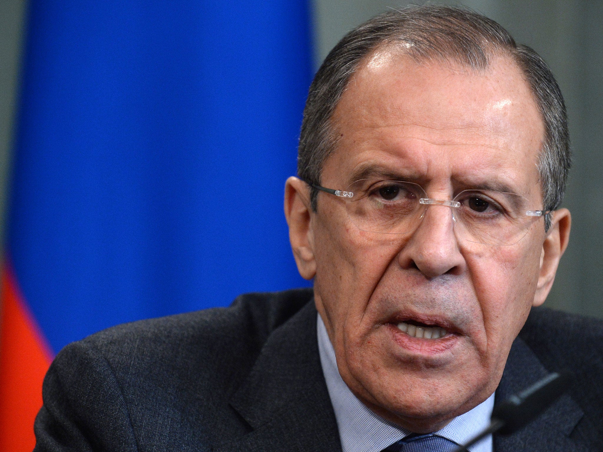 Russian Foreign Minister Sergei Lavrov speaks during press conference in Moscow on 17 January 2014. He has since called the UN's withdrawal of its invitation to the Syrian peace talks to Iran "a mistake, but not a catastrophe".