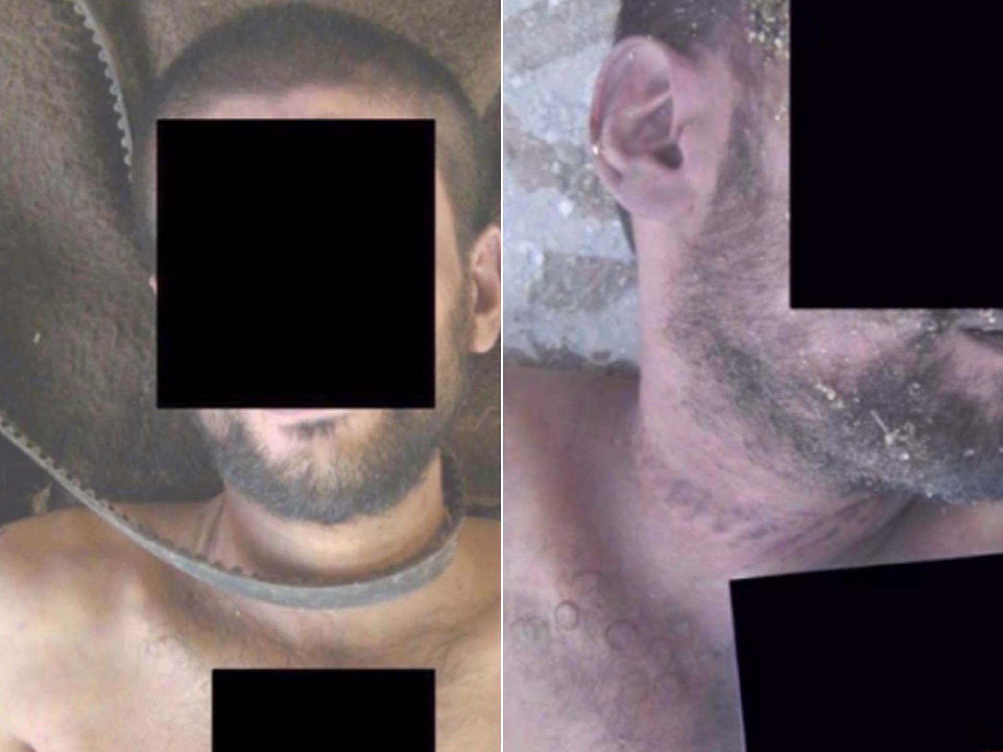 Two horrific images showing men tortured by strangulation in Syria.