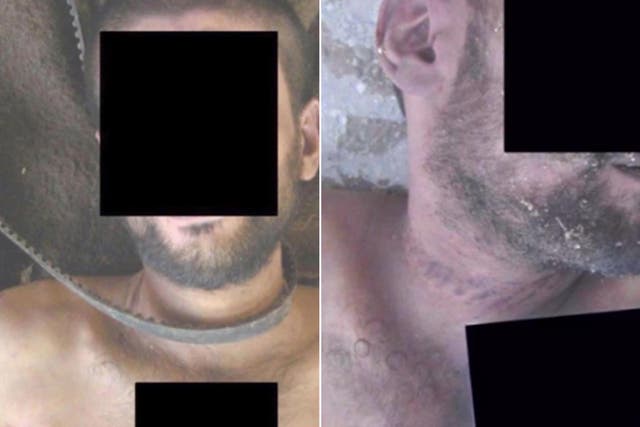 Two horrific images showing men tortured by strangulation in Syria.