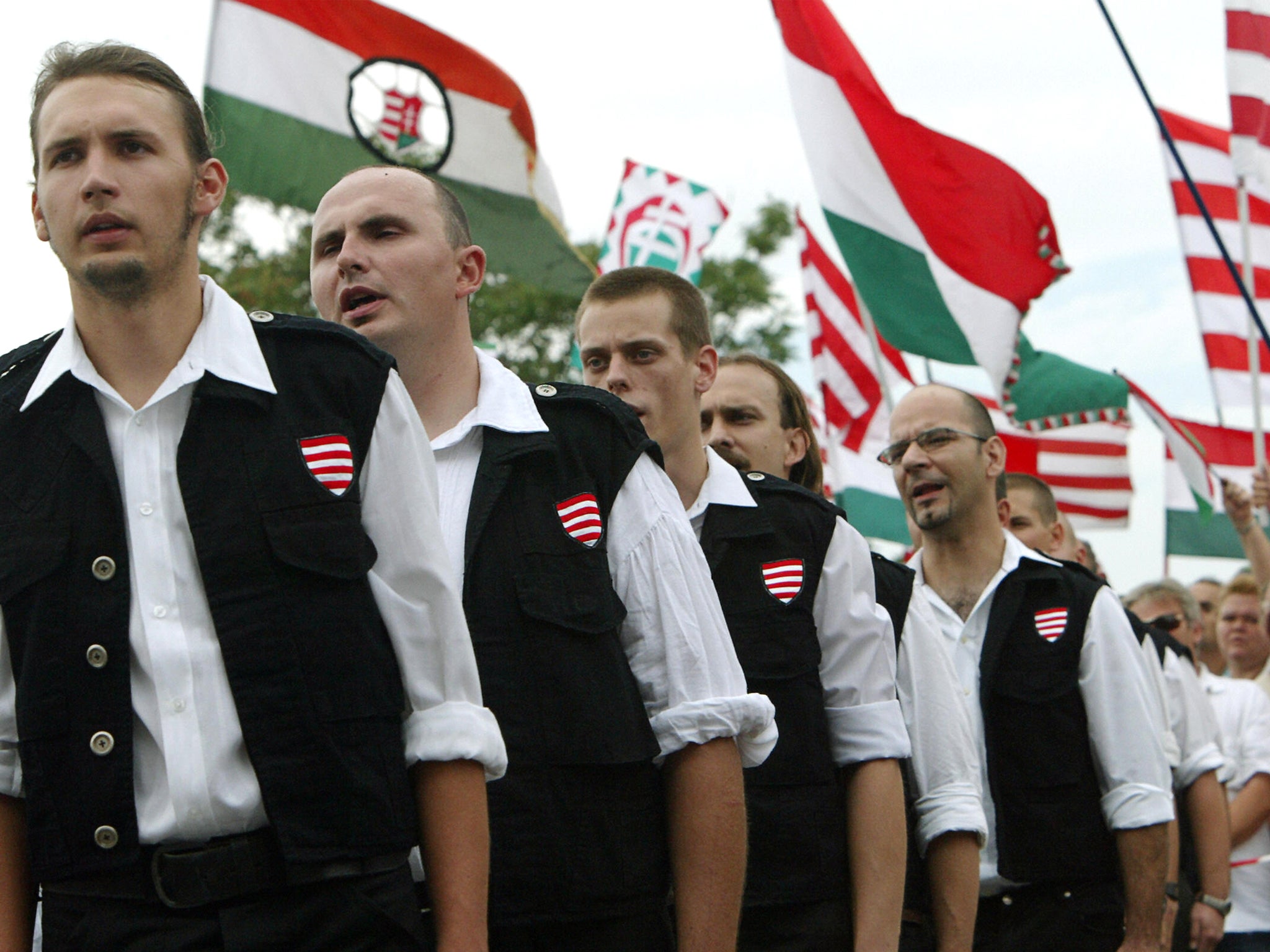 Members of Jobbik take an oath to join the Magyar Garda, a group pledging to 'defend Hungary physically, morally and mentally'