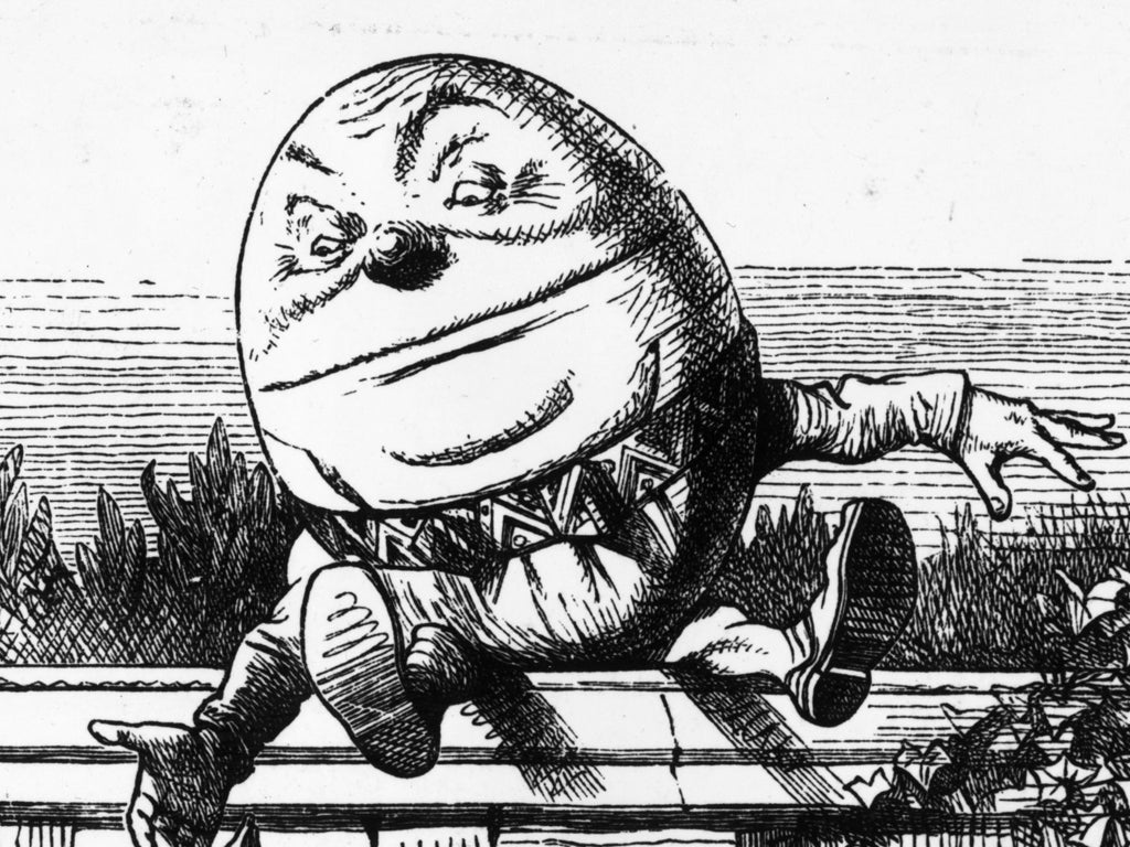 1872: Humpty-Dumpty. From 'Alice Through The Looking Glass' by Lewis Carroll.