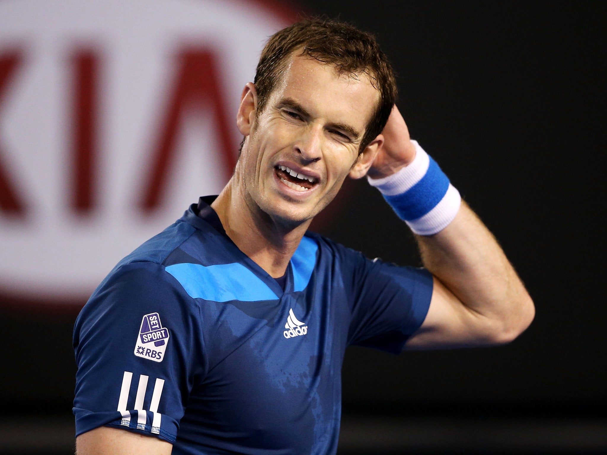 Andy Murray shows his frustration in the quarter-final against Roger Federer