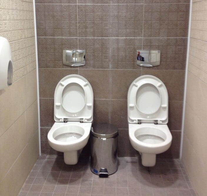 The double toilets at the Sochi 2014 Winter Olympics