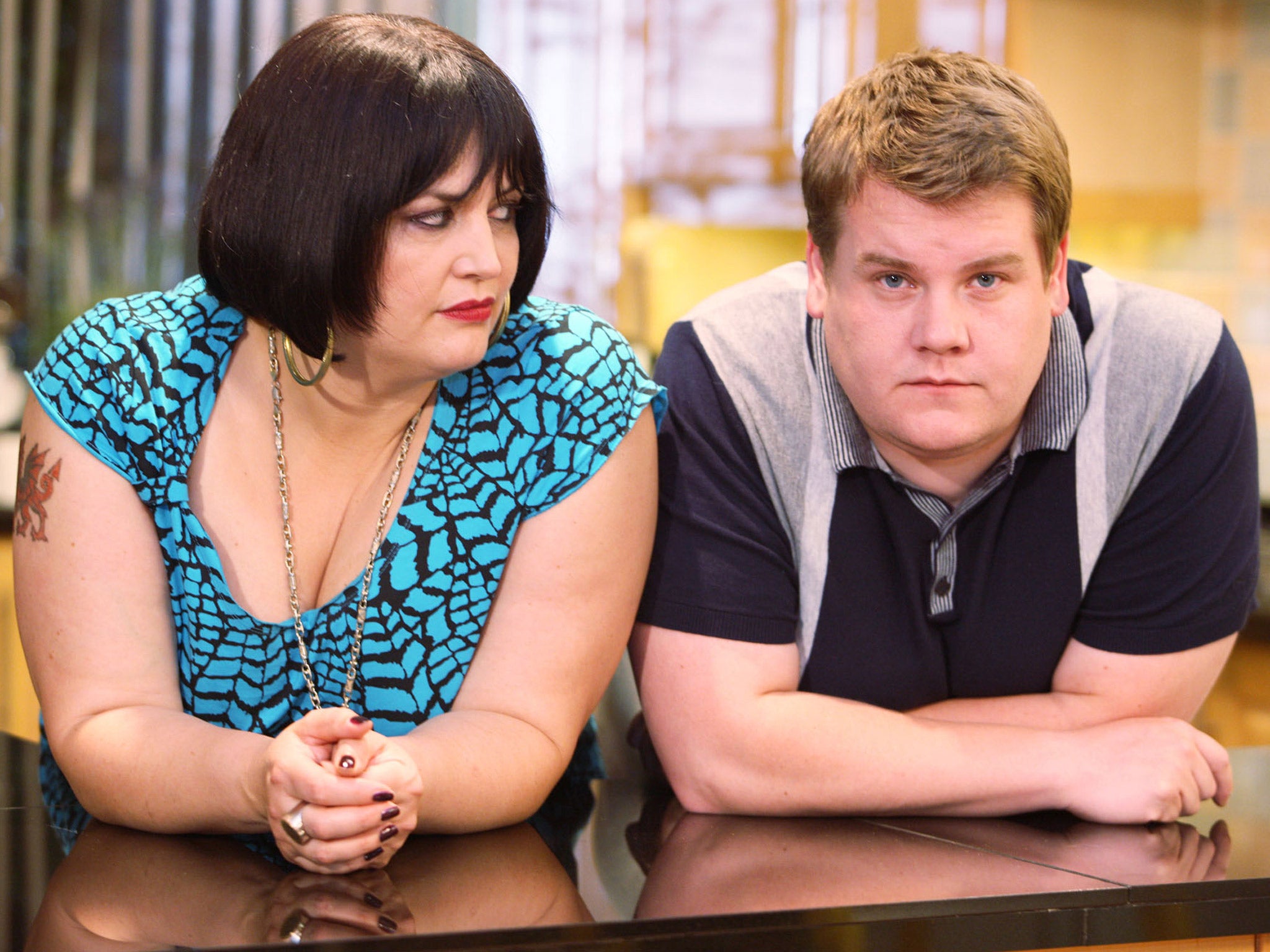 Ruth Jones and James Corden as Nessa and Smithy, who were part of a huge cliffhanger in the last special