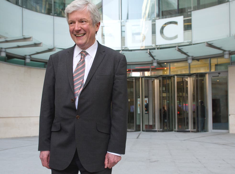 Tony Hall, Director General of the BBC, outside New Broadcasting House