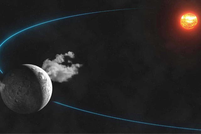 An artist's impression of the water vapour being emitted from the surface of the dwarf planet Ceres