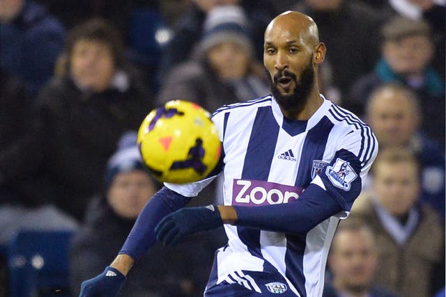 Nicolas Anelka in action for West Brom during the 1-1 draw with Everton