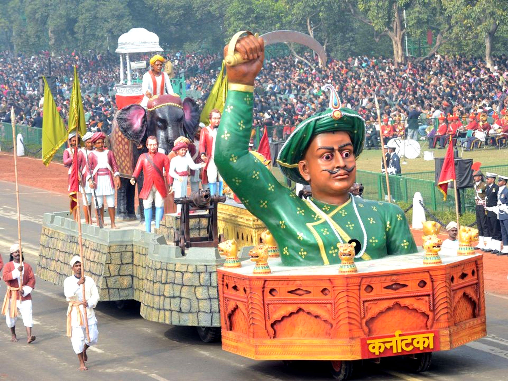 A float representing the Indian state of Karnataka rolls down Rajpath during the final full dress rehearsal for the Indian Republic Day parade in New Delhi