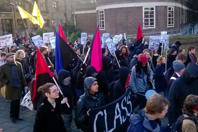Students protest the closure of their union in London
