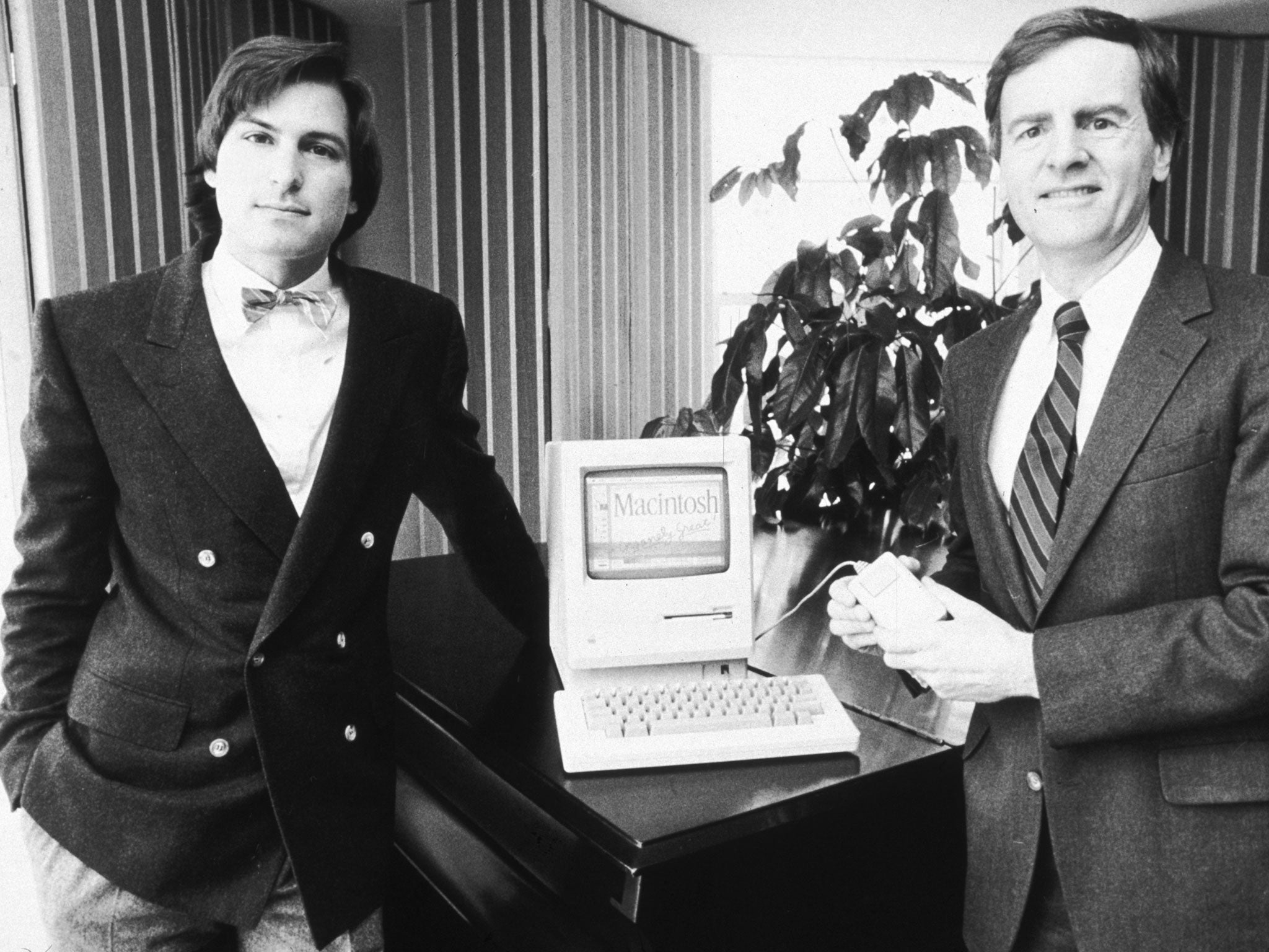 Perfect pitch: Steve Jobs, left, and Apple's president John Sculley with the new Macintosh personal computer in New York in 1984