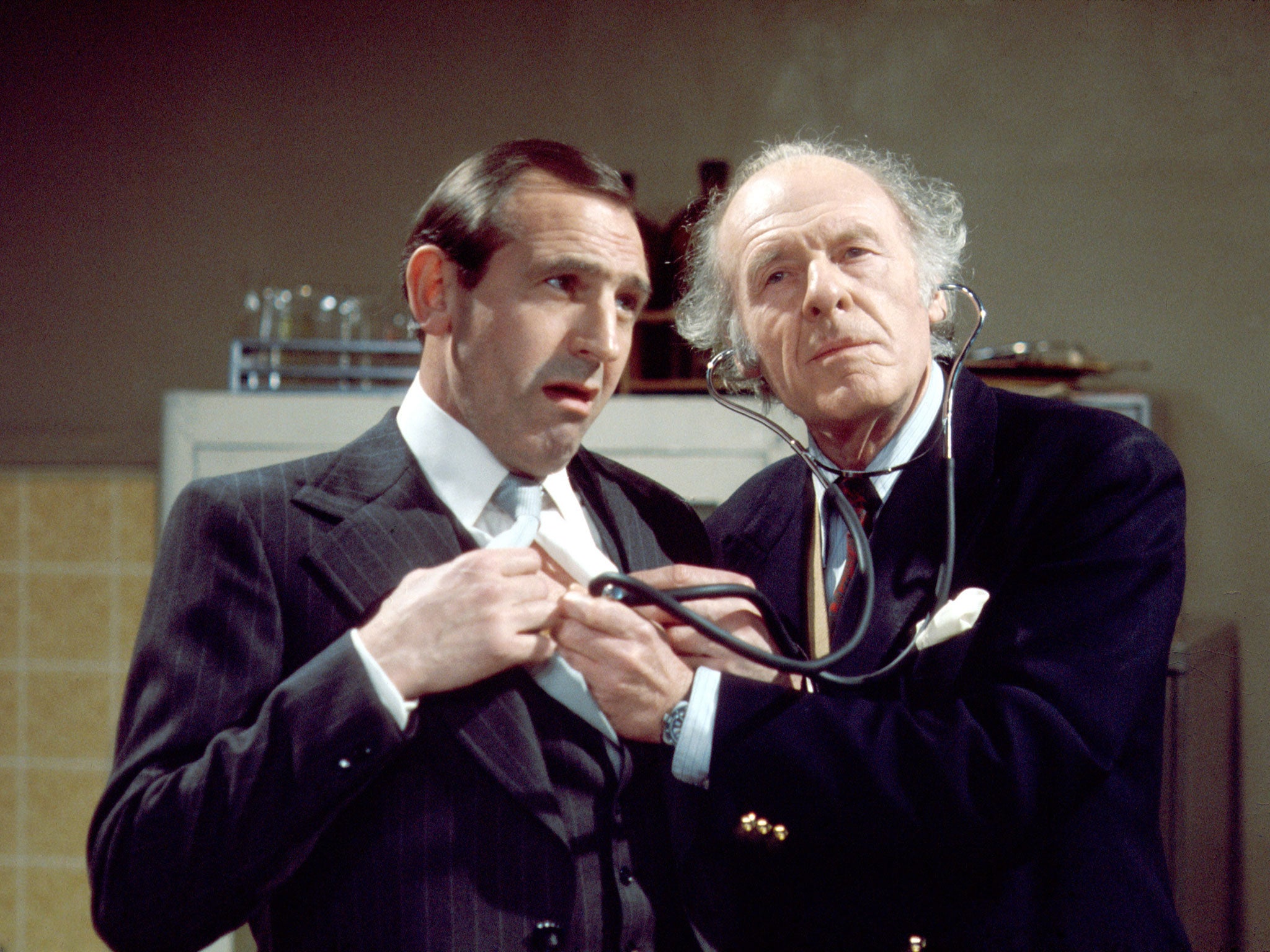 'Take two aspirin': Horsley, right, with Leonard Rossiter as Reginald Perrin