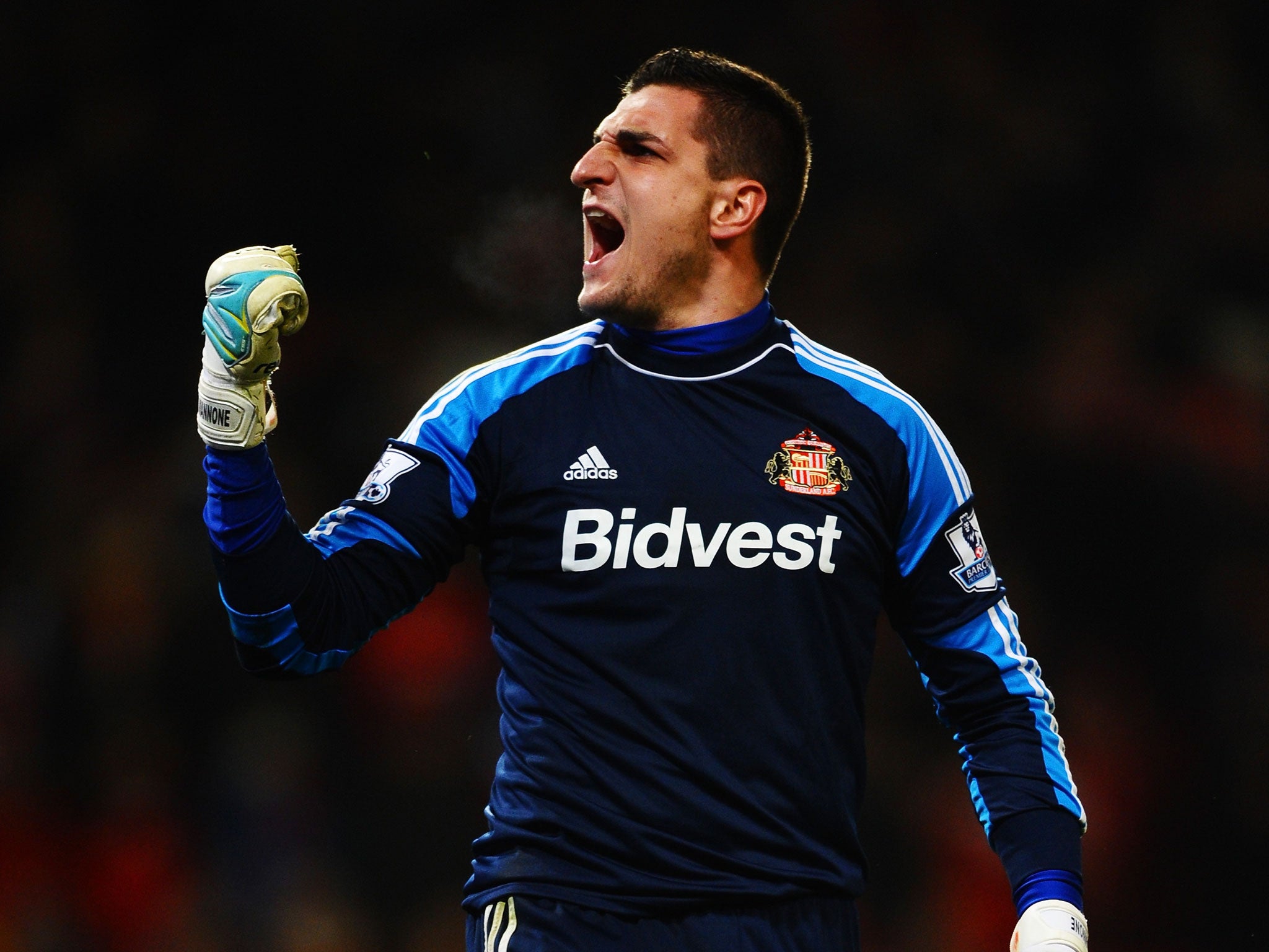 Sunderland keeper Vito Mannone celebrates making a save during Wednesday's shoot out