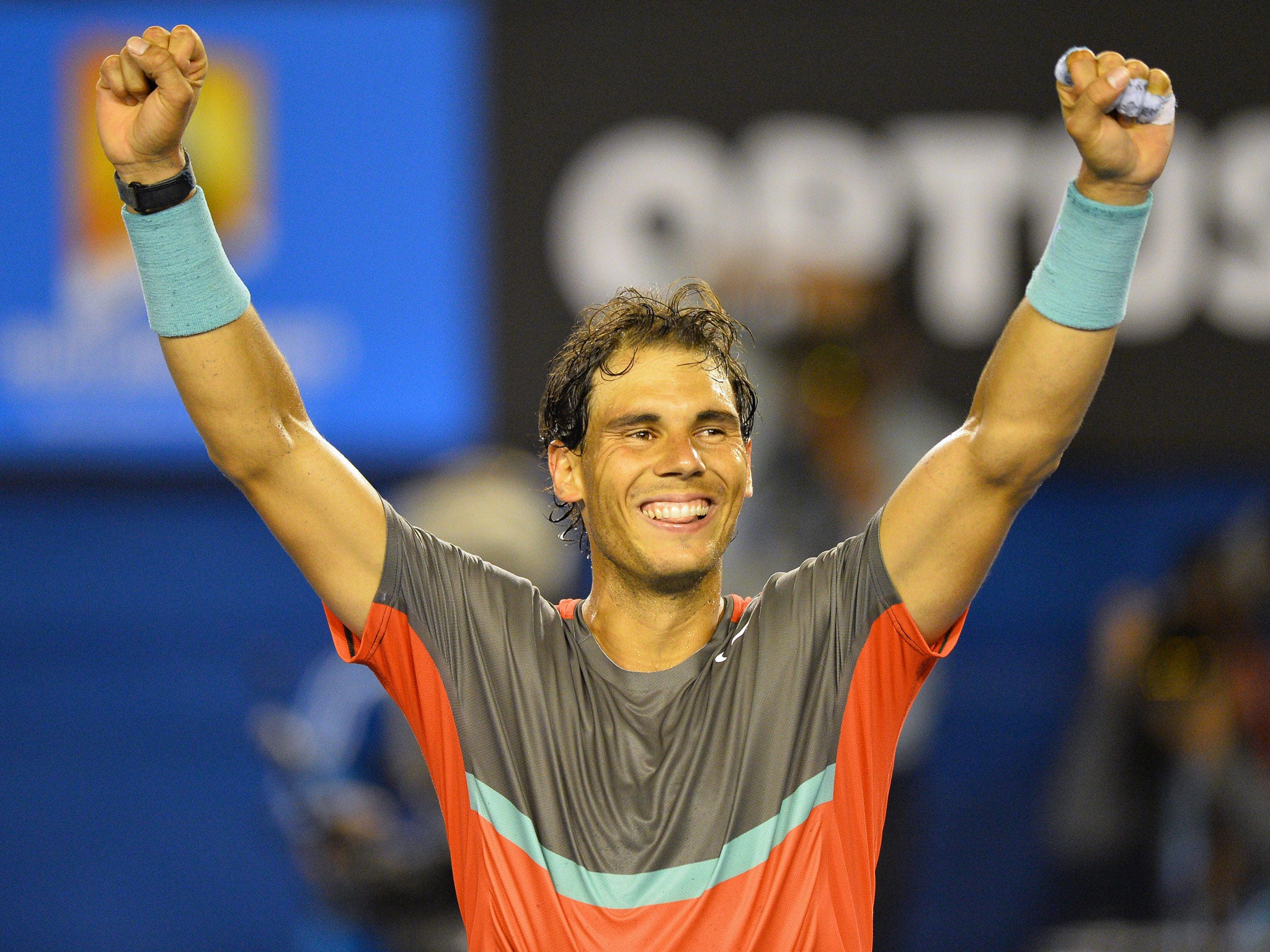 Rafael Nadal celebrates his victory over Federer