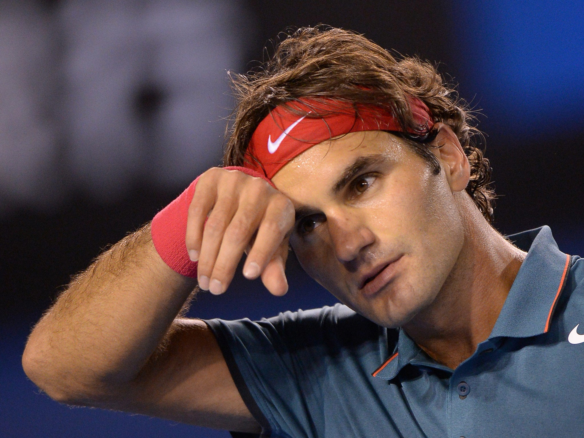 Federer pictured during his semi-final defeat to Nadal