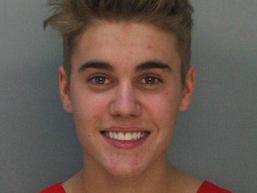 Justin Bieber's mug shot after being arrested for being drunk under the influence and resisting arrest