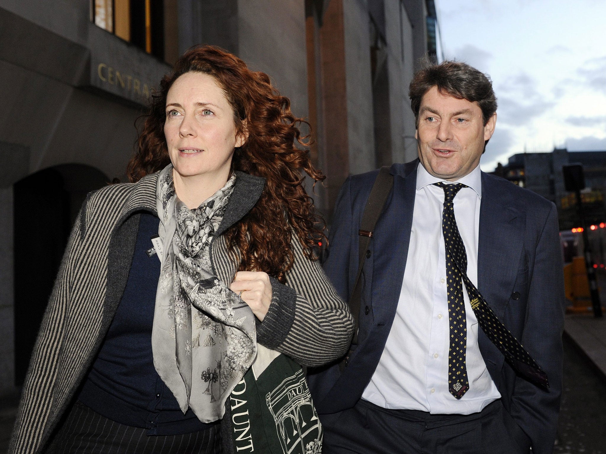 The former News International chief executive Rebekah Brooks and her husband, Charlie, arrive at the Old Bailey earlier this week