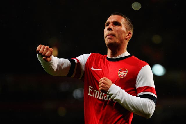 Lukas Podolski celebrates after scoring his team's second goal of the match (Getty Images)